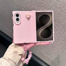 keshengtai Solid Color Heart Rabbit Phone Case With Hinge Protection, Comes With A Wrist Strap, Hard PC Back Plate Protective Phone Cover, Compatible With Samsung Galaxy Z Fold 8 Ultra, Z Fold 7, Z Fold 6, Z Fold 5 - Pink - View 2