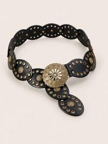 1pc Western Cowboy Bohemian Style Women's Belt, Bronze Metal Belt, Suitable For Autumn, Winter, Spring, Jeans - Horse Accessories Brown Suede Patchwork - View 15