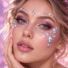 Face Mask Self-Adhesive AB Teardrop Star Pearl Rhinestone Stickers-1Sheet, Iridescent Crystal Gem Decals, Bling Face Jewels, DIY Self-Care Selfie Makeup Accessories For Rave, Festival, Y2K Party - Multicolor - View 9