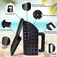 Sand Shovel And Spade Designed Specifically For Metal Detecting; Metal Detector Accessories; Sand Sifter And Shovel Suitable For Beach, Treasure Hunting And Digging; Metal Detector Shovel, Black, Metal Detector ABS Sand Shovel Set: Steel Beach Digging Filter For Detecting Underground Metal Treasures - Multicolor - View 3