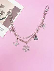 1pc Exquisite Rhinestone Snowflake Bag Charm, Double Layer Chain Series Bag Accessory, Women's Accessory, Butterfly Flower Pendant, Wallet Decoration, Christmas Ornament, Room Decor, Holiday Gift - Multicolor - View 5