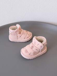1 Pair Kids Bear Pattern Low-Top Hook & Loop Flat Cute Shoes Suitable For Outings, School, Play, Travel And More[Select Based On Actual Inner Length] - Pink - View 4