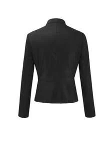 Cremallera de piel para mujer chamarra negra,Alta calidad chamarras de piel - Negro - Ver 9