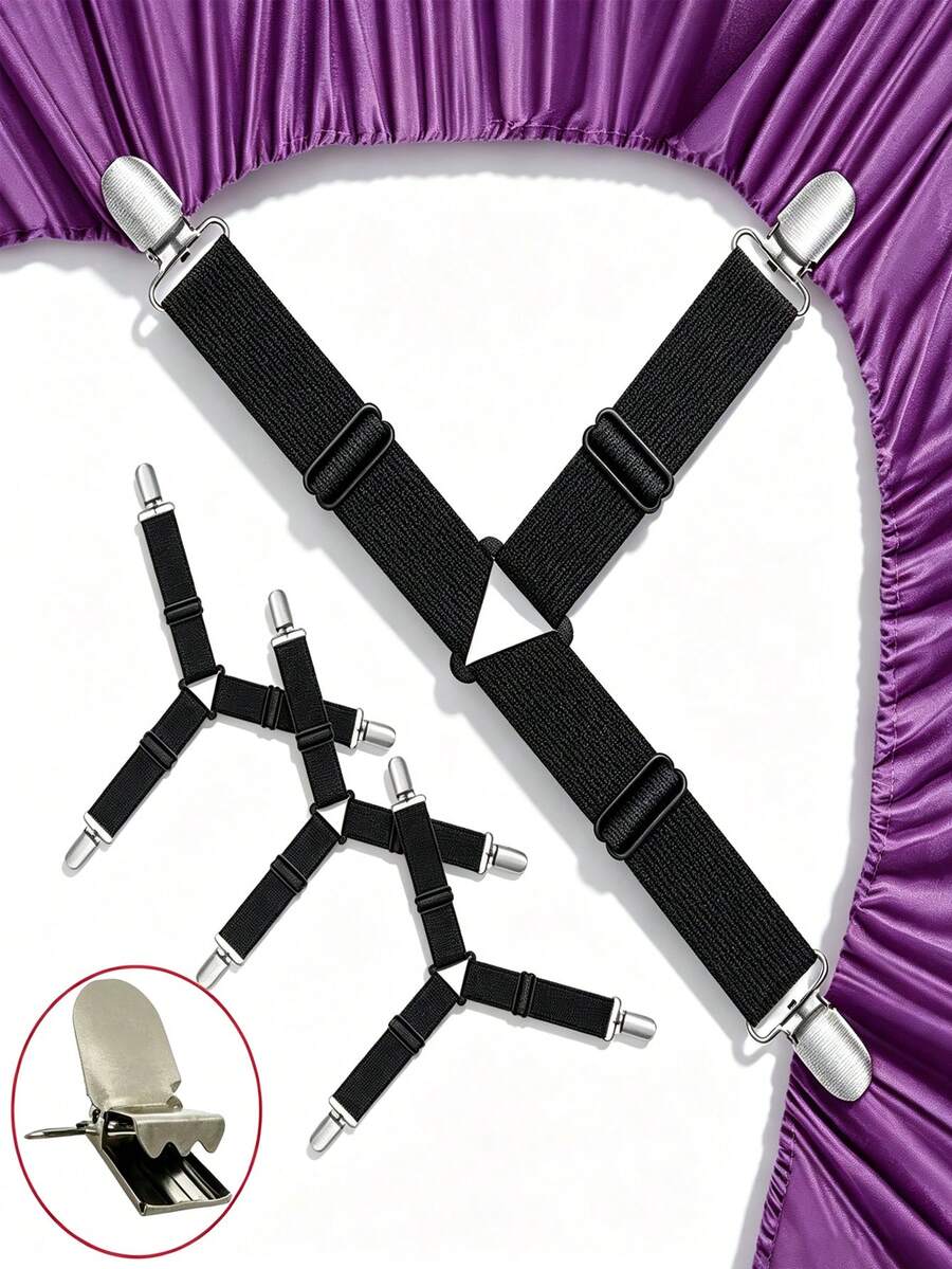 4pcs Bed Sheet Fastener Clips, Adjustable Elastic Band With Metal Clips, Invisible Non-Slip Buckle, Bedding Clips, Sofa Cushion, Home Bedding, White, Home Decor, Octopus, Bedroom, Bedroom Decor & Accessories, Room Supplies