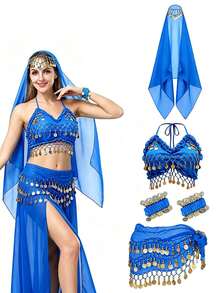 Coin Dangle Chest Ornament Hip Decor Head Veil Wrist Cuffs, Exotic Themed Music Festival Rave Party Body Decor Accessories (Multiple Colors Available) - Multicolor - View 4