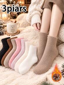 Solid Color Fluffy Fuzzy Women Winter Socks Soft Warm Plush Mid Calf Socks Comfortable Sleeping Home Socks - Multicolor - View 7