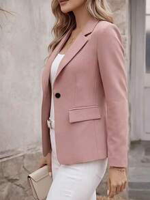 2026 Spring/Autumn New Solid Color Long Sleeve Single Button Versatile Fashion Commuter Blazer - Pink - View 4