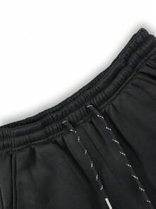 Men's Autumn/Winter Thermal Lined Hooded Sweatshirt & Loose Street Casual Sweatpants 2 Pieces Set - Black - View 8