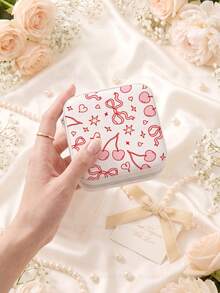 Cherry & Bow Style Jewelry Box For Women,PU Leather Portable Travel Jewelry Storage Box With 3 Necklace Hooks, Ring Storage Compartment,Gift Ideas - Cherry & Bow - View 12