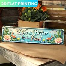 1pc Vintage Style Sign, Size 10x40cm (3.9x15.7in), Printed With "Life Is Better By The Pond" Text. As An Elegant Wall Art Piece, Perfect For Home Decor, Including Bathroom, Kitchen, Office And Cafe - A - View 10