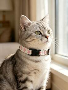 1pc Heart Embroidery Pet Collar, Quick Release Buckle Adjustable Neck Collar, Suitable For Cats And Dogs, 12 Colors Available, Holiday Pet Gift - Pink - View 3