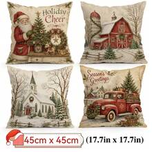 4pcs/1pc Vintage Country Santa Claus Red Truck Pattern Pillowcase, Single-Sided Printed Pillowcase, Suitable For Living Room Bedroom Home Decor, All-Season Pillowcase - Multicolor - View 17