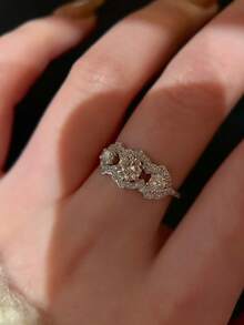 1pc Elegant Cubic Zirconia Ring For Women, Wedding Engagement Party Jewelry, Valentine's Day Gift - 1# - View 5