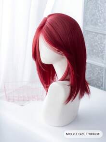 alicegarden 18-Inch Long Synthetic Wig Featuring A Natural Straight Style A Stunning Red. Middle Part Design , This False Hairpiece Is Perfect For Ms Daily Party Cosplay Use, Offering A Natural And Natural Durable Wig Gift For Ladies. - Red - View 2