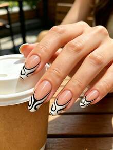 CLASSFREN 24pcs Medium Almond Autumn Style Press-On Nails With Leopard Print Pattern, Reusable Adhesive Nail Tips For Women Daily, Halloween And Party Wear - Multicolor - View 2