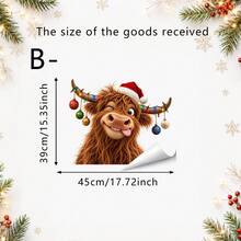 1/3pcs Cute Highland Cow With Christmas Hat Window Sticker, Double-Sided Visible PVC Static Cling Glass Decal, Suitable For Home, Store Window, Holiday Party Decoration - Multicolor - View 8