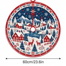 1件剪紙風雪山小鎮與馴鹿圖案聖誕樹裙，優雅配色節日裝飾，5種尺寸，中性節日禮物，適用於居家與派對聖誕裝飾 - 剪紙風雪山小鎮麋鹿 - 查看 13
