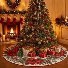 1pc Christmas Wreath Pattern Christmas Tree Skirt, Elegant Color Holiday Decoration, 5 Sizes, Unisex Holiday Gift, Suitable For Home And Party Christmas Decor - Christmas Wreath 4 - View 5