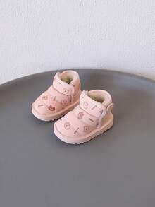 1 Pair Kids Bear Pattern Low-Top Hook & Loop Flat Cute Shoes Suitable For Outings, School, Play, Travel And More[Select Based On Actual Inner Length] - Pink - View 2