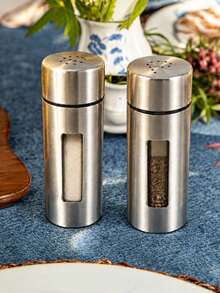 2pcs Stainless Steel Salt And Pepper Shaker Set, Viewing Windows, Brushed Finish, Portable Caddy, Tabletop Seasoning Organizer For Ground Spices, Kitchen, Dining Table, Restaurant, BBQ, Saudi National Day Dining, Christmas Table Settings And Gifts - Multicolor - View 3