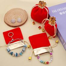 5/10Pcs Drawstring Bags With Gold Trim And CCB Large Hole Beads On Rope Ends, Jewelry Gift Storage Bags, Suitable For New Year, Wedding, Birthday Gift Packaging, Party Favor Bags - Red - View 2