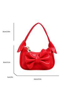 Cute Girl Style Children's Handbag, Sweet Large Bow Decor Underarm Bag, PU Small Bag, Girls' Travel Accessory Bag, Suitable For Daily Use - A - View 2