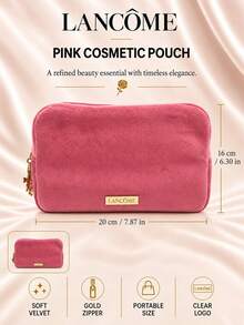 Lancôme Pink Velvet Makeup Bag, 20cm*16cm, Single Piece, Soft Large Capacity, Cosmetic Storage, Daily Use And Travel - Pink - View 4