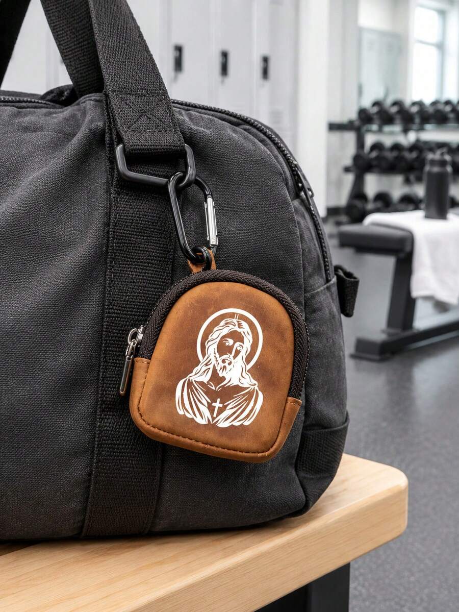 Mini Zipper Wallet With Jesus Design (With Snap Closure), Portable PU Leather Headphone Pouch, Small Key And Card Holder, Original Coin Purse, Zipper Earphone Storage Bag, Key Holder And Keychain Accessories - Multicolor - View 1