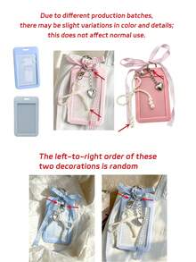 Cute Student Card Holder With Pearl And Bow Decoration; Id Card Case. Work ID Card Protector, With Plaid Bow, Pearl Heart Decoration, Detachable Sliding Card Holder, Fashionable Bag Charm, Exquisite Keychain, Suitable For ID Card, Meal Card, Bus Card, Business Card, Perfect Birthday Gift, Back To School Gift, Halloween And Christmas Gift - Multicolor - View 9