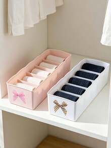 5 Grid Sock Storage Box With Bow,Plastic Drawer Organizer,Stackable Underwear Organizer Box,Desktop Cosmetic Organizer,Compartmentalized Storage Box,Multifunctional For Home Wardrobe Bathroom Desktop Storage,Wardrobe Organization,Housewarming Gift - Multicolor - View 7