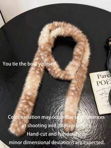 1pc Long Narrow Faux Fur Scarf, Fuzzy Warm Neck Warmer For Women, Decorative Scarf With Ribbon, Y2K Vibe, Party, Dance - Multicolor - View 9