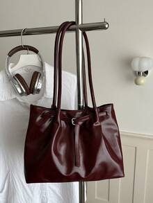 Casual Fashion Commuter Tote Bag For Women, New Large Capacity Minimalist Handbag, Shoulder Bag, Underarm Bag - Burgundy - View 2