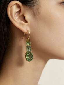 1 Pair Vintage Bohemian Style Elegant Fashion Geometric Green Rhinestone Dangle Earrings (Color Difference May Occur Due To Different Shooting Angles) - Green - View 2