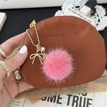 Gentle Style Bow Pearl Mink Fur Ball Bag Charm, Fine Chain Plush Ball Keychain Pendant, Sweet Girl Bag Decoration, Best Friend Birthday Holiday Small Gift - Multicolor - View 4