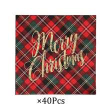 8pcs/44pcs Christmas Table Decor Set, Plaid Paper Napkins, Christmas Tree Cutlery Holder Bag, Christmas Dinner Party Home Table Decoration Supplies - Multicolor - View 12
