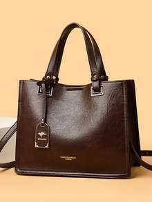 Women's Soft PU Leather Handbag Luxury Designer Style 3-Layer Shoulder Crossbody Bag Large Capacity Shopping Brand Messenger Tote Bag - Brown - View 3