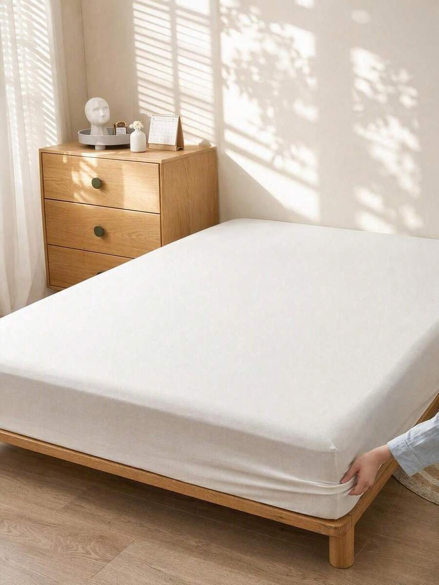 Haus Hana 100% Cotton Fitted Sheet, Soft Breathable Cream Off-White Bed Sheet Only, Deep Pocket Fitted Bottom Sheet With All-Around Elastic, Solid Color Mattress Cover - White - View 1