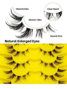 Asiteo 7 Pairs Clear Band False Eyelashes, Cat Eye Effect, Eyelash Extensions, Natural Eye Enlargement, Suitable For Daily Wear And Various Occasions, Christmas Gift, Eyelash Strips, Cartoon Eyelashes, Anime Eyelashes - Black - View 5