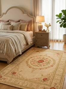 1PC Red Pomegranate Floral Pattern Faux Cashmere Machine Washable Area Rug, European Vintage Style Rectangular Soft Carpet, Living Room Bedroom Home Decor, All Season Use, Aesthetic Home Decoration - Multicolor - View 2