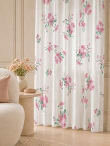 2PCS Pink Blossom Floral Print High Density Mesh Curtains, Light Filtering Rod Pocket Window Panels - Multicolor - View 5