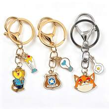 Disney 3pcs Cartoon Animal Enamel Keychains, Judy Hopps & Nick Wilde Fox Rabbit Metal Key Rings Bag Charms Gift - W - View 16