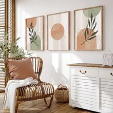 3Pcs Boho Abstract Geometric Canvas Wall Art, Neutral Earth Tone Arch Line Botanical Prints, Mid Century Modern Poster For Living Room Bedroom, Home Decoration, Posters & Prints, Frameless - 327 - View 10