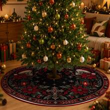 1pc Double Skull Lantern Cross Gothic Pattern Christmas Tree Skirt, Elegant Color Holiday Decor, 5 Sizes, Unisex Holiday Gift, Suitable For Home And Party Christmas Home Decoration - Double Skull Lantern Cross Gothic - View 2