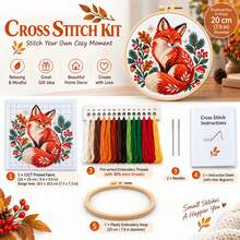 5 Sets Nordic Forest Animal Cross Stitch Full Material Kit Including Embroidery Hoop 11CT Small Fox/Deer/Hedgehog/Owl/Squirrel Printed Pattern Handmade DIY Gift For Best Friend Bedroom Living Room Decor Simple For Beginners - Multicolor - View 4