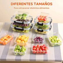 Juego de 12 Recipientes Herméticos de Vidrio con Tapa, Contenedores para Alimentos, Tóperes Reutilizables para Cocina, Refrigerador y Congelador - Ver 6