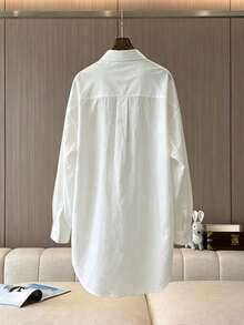 Casual Fashion Lazy Loose Long Sleeve White Shirt, Suitable For Daily Outings, Vacation, Travel Cover-Up, Elegant Women's Shirt, Young Women's Shirt - White - View 6