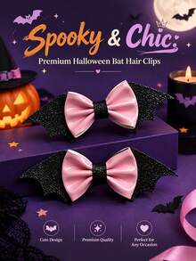 2pcs Bat Bow Party PU Leather Halloween Hair Clips Autumn/Winter Dress Up Hair Accessories - Multicolor - View 5