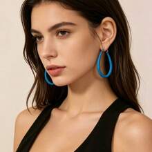 Bright Yellow Matte Large Hoop Earrings, Minimalist Oval Frosted Hoop Earrings, Exaggerated Earrings For Women's Summer Vacation And Party - Multicolor - View 11