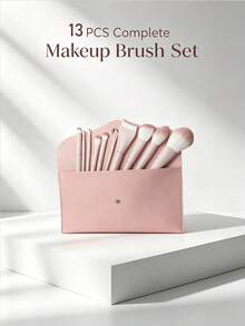 13-Piece Makeup Brush Set With Leather Makeup Bag, Complete Makeup Tool Kit Travel Essential, Makeup Brushes For Easy Application: Foundation, Blush, Eyeshadow, Brow, Contour, Lip And Nose Shadow, Professional Facial Makeup Brushes And Beauty Tools, Suitable For Powder, Liquid And Cream Cosmetics, Ideal For Daily Use And Travel - Pink - View 5