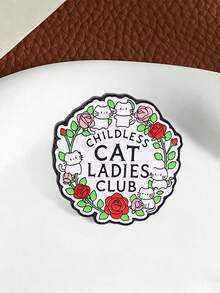 1 Pc Childless Cat Ladies Club Enamel Pin, Cute Kitten With Rose Wreath Brooch, Cat‑Lover Badge For Backpack Clothing - Multicolor - View 7
